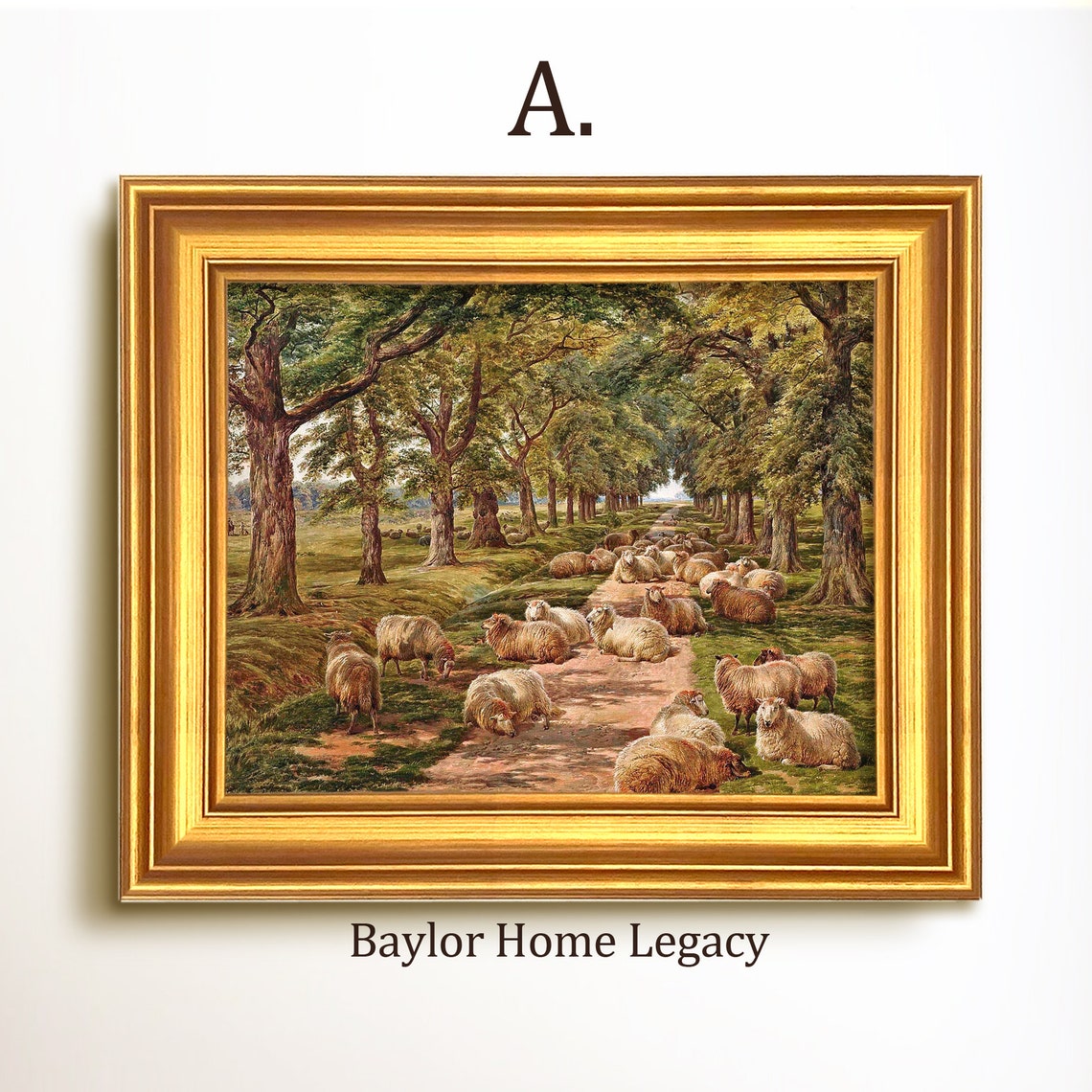 Flock Of Sheep On Tree Lined Country Path Vintage Pastoral Art Poster - Image 5