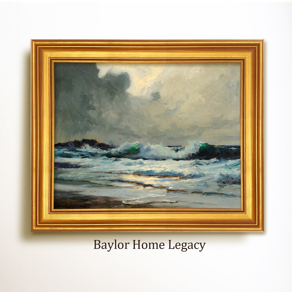 Ocean Waves Oil Painting Print, Antique Seascape