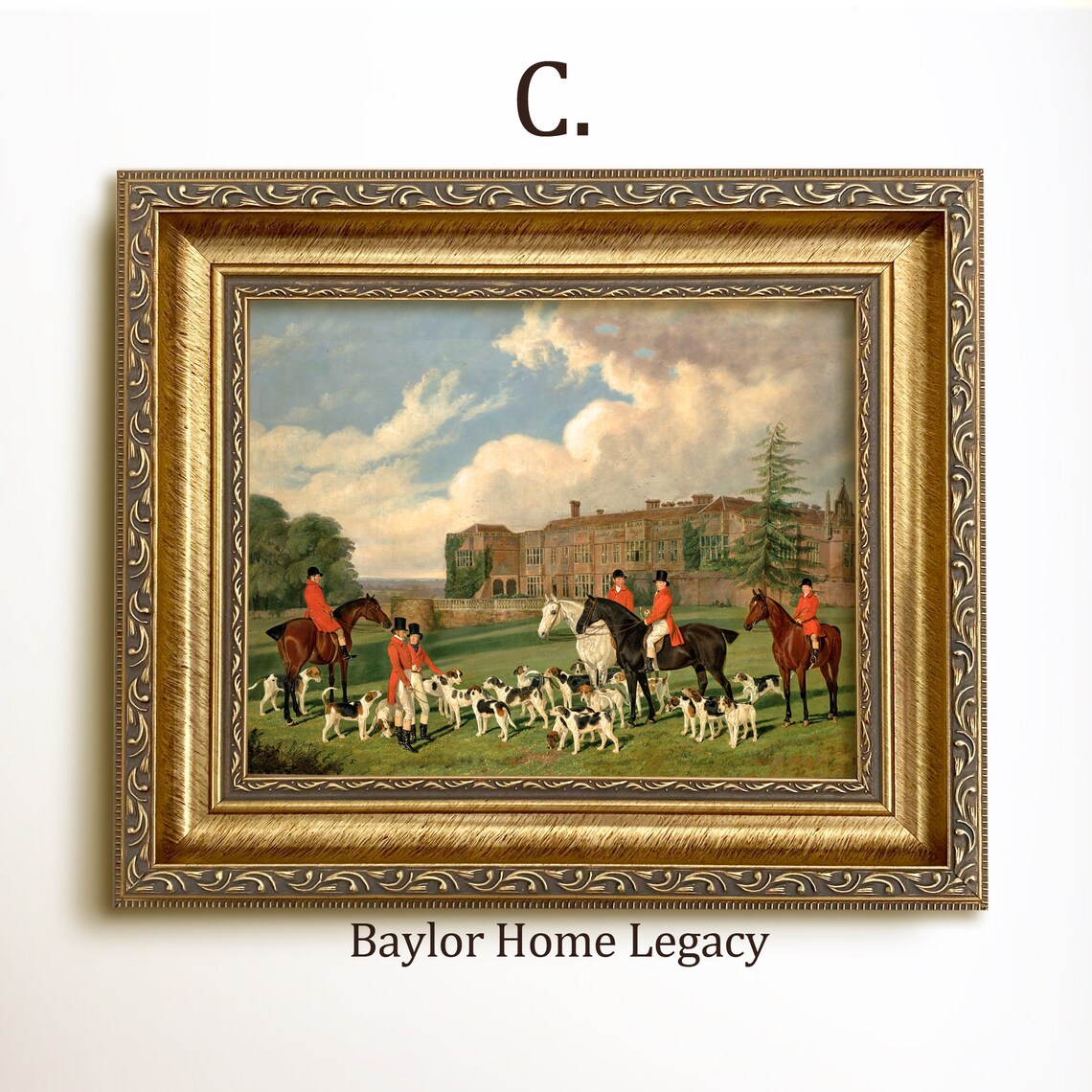English Fox Hunt Oil Painting Art Print, Castle Scene - Image 3