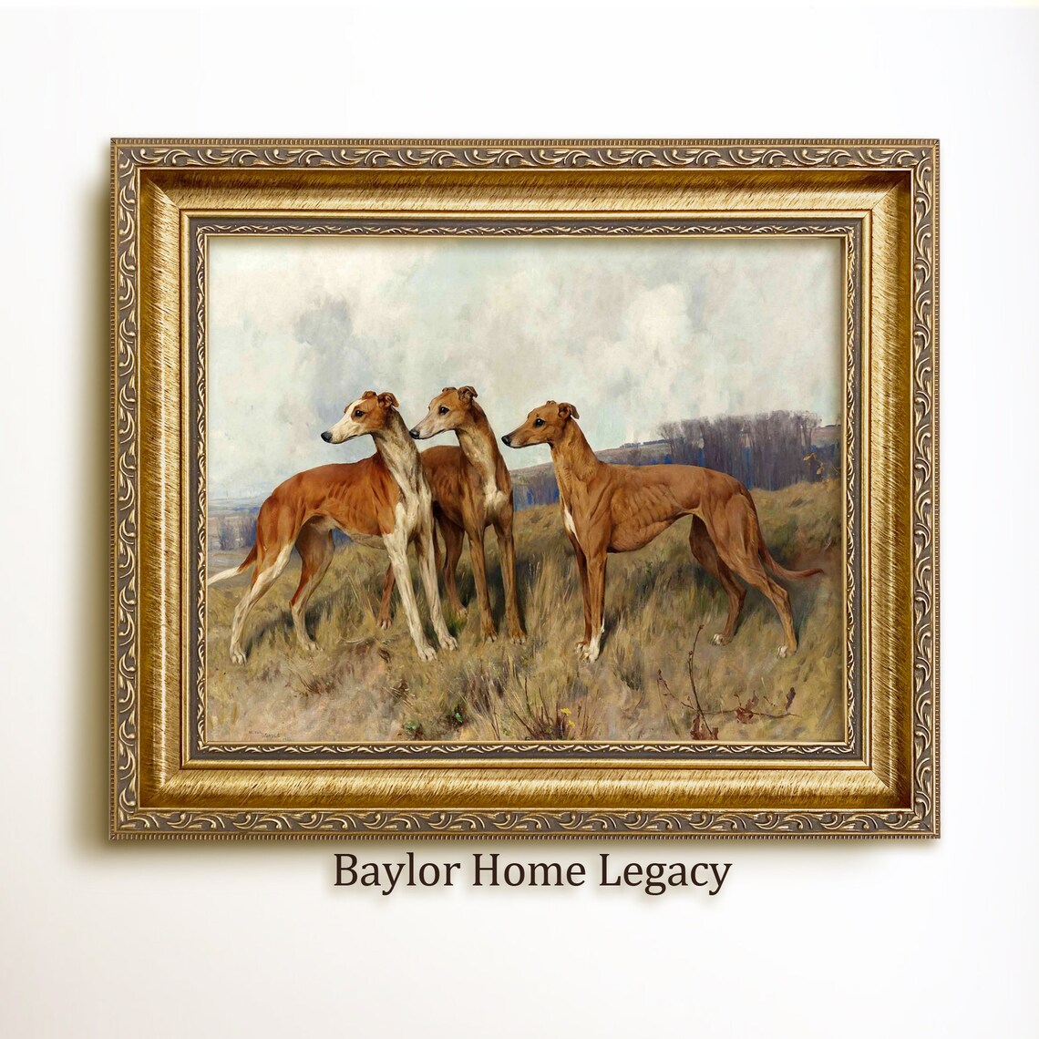 Greyhound Antique Oil Painting, Fine Art Print
