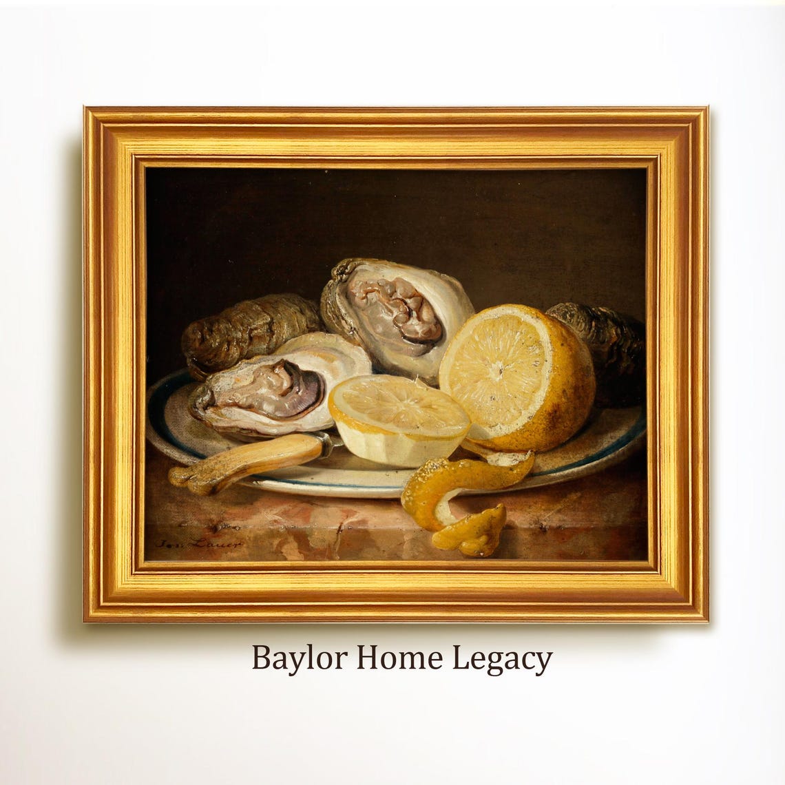Oysters With Lemon Sliced Still Life Vintage Food Painting Art Print