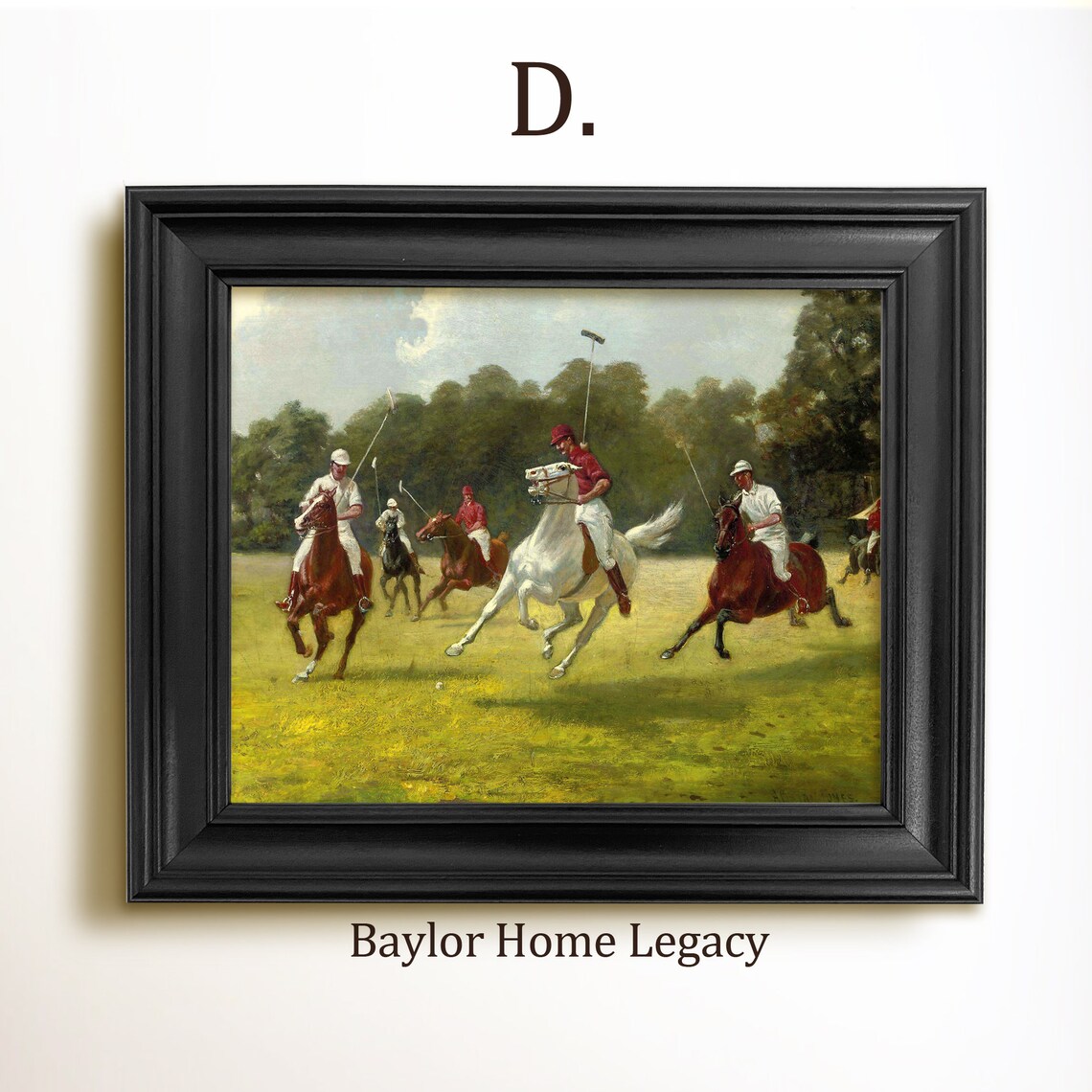 Vintage Polo Players Scene Oil Painting Art Print - Image 2