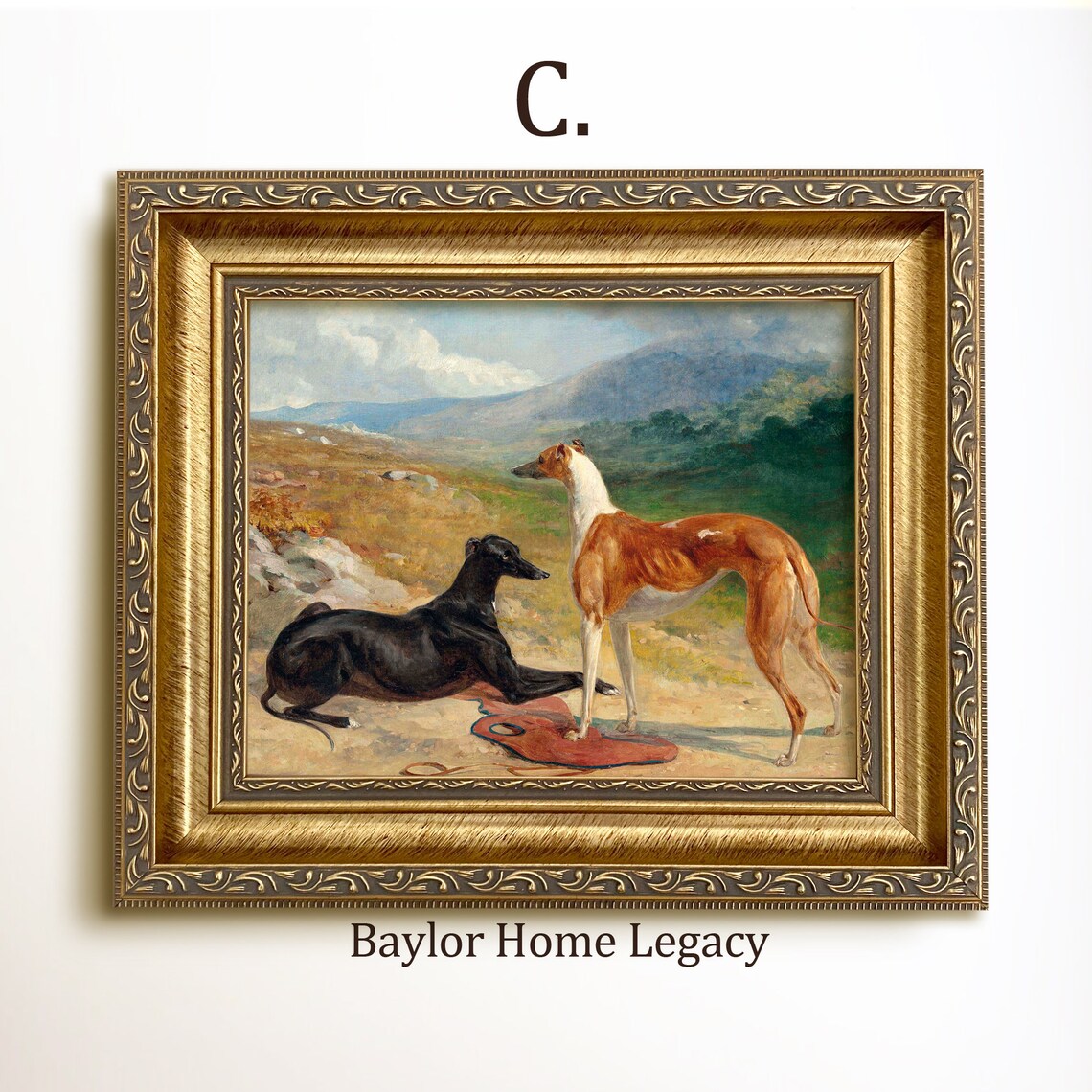 Greyhounds Antique Oil Painting Fine Art Print - Image 3