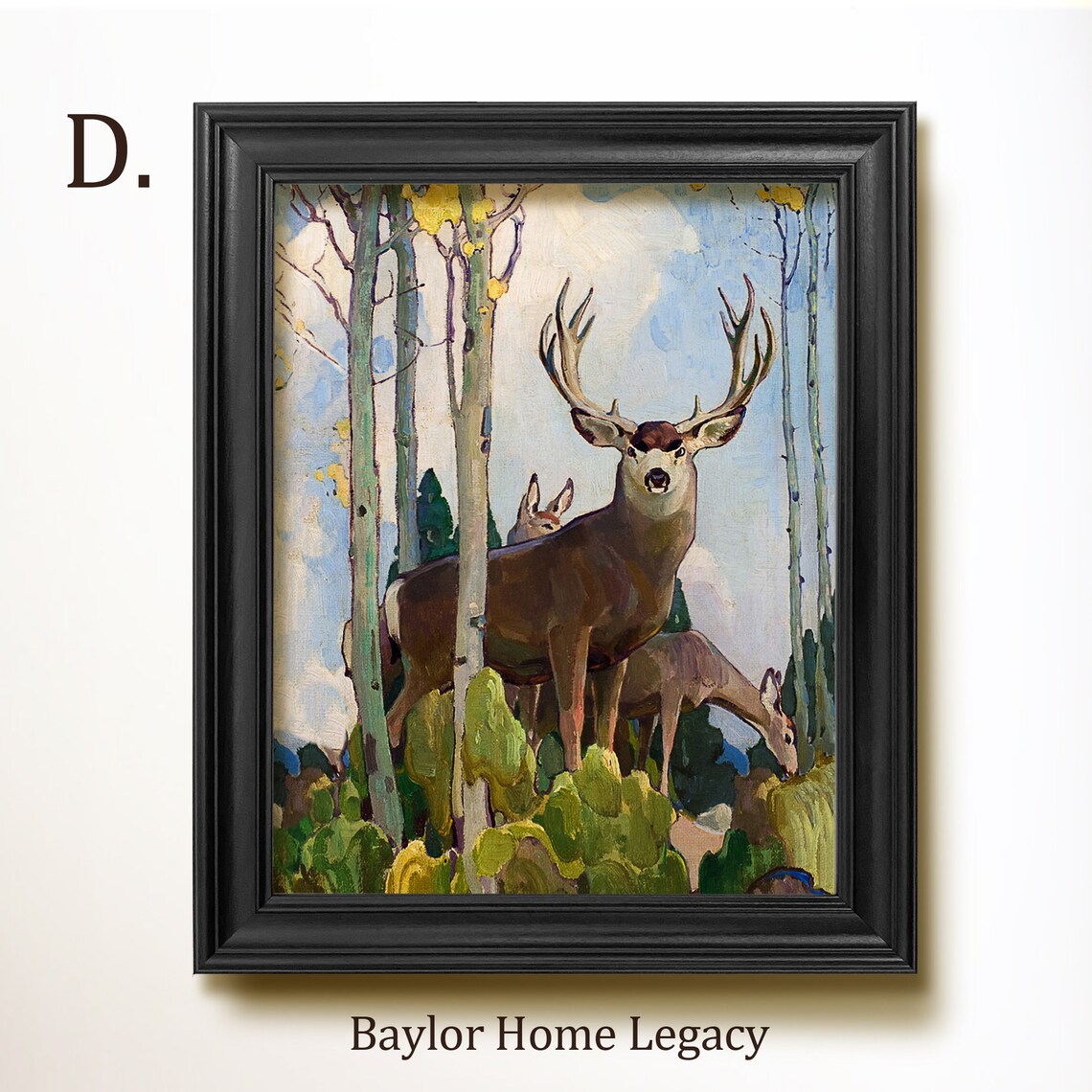 Mule Deer Buck with Antlers in Aspen Grove Vintage Wildlife Art Poster - Image 2