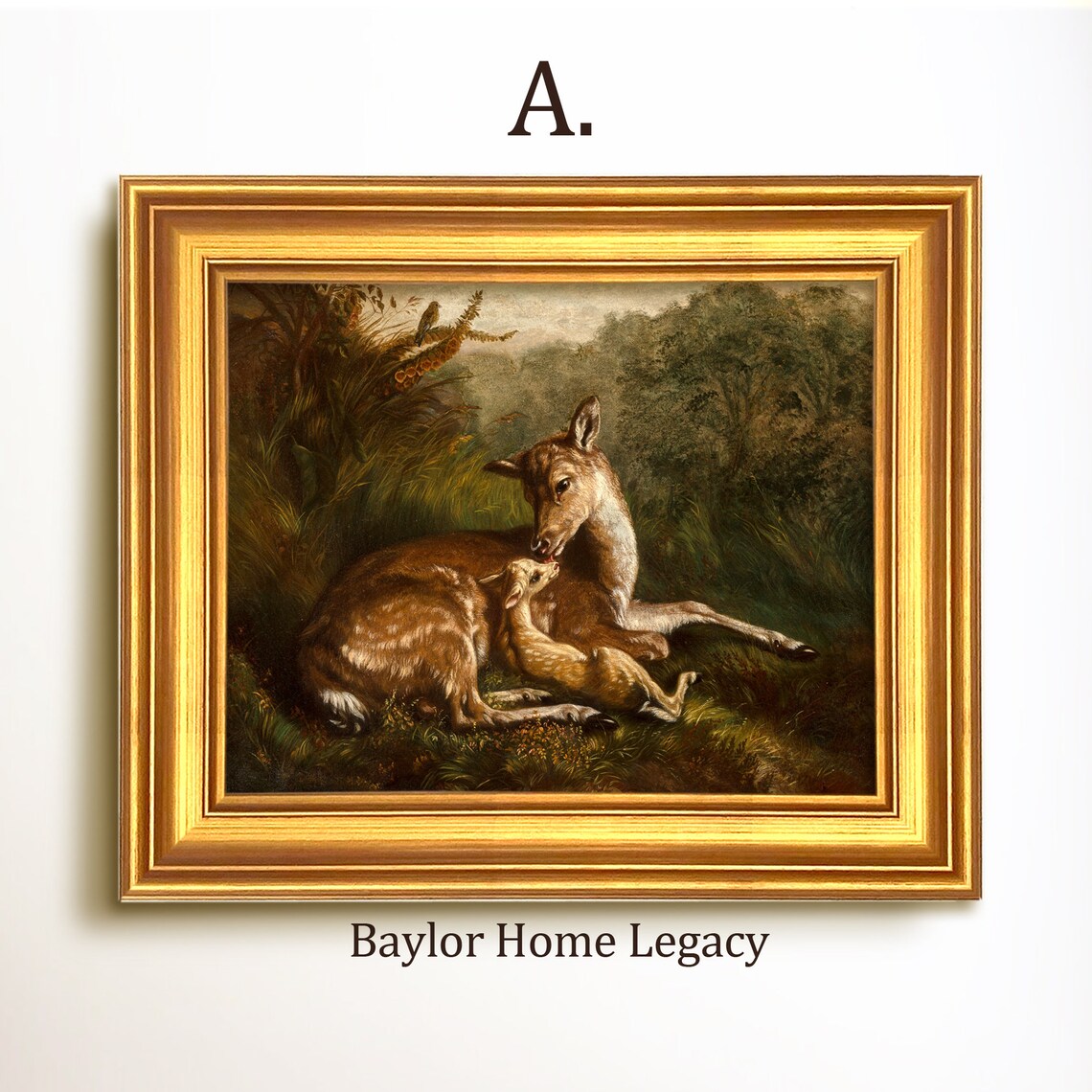 Doe And Fawn Vintage Deer Oil Painting Print - Image 5