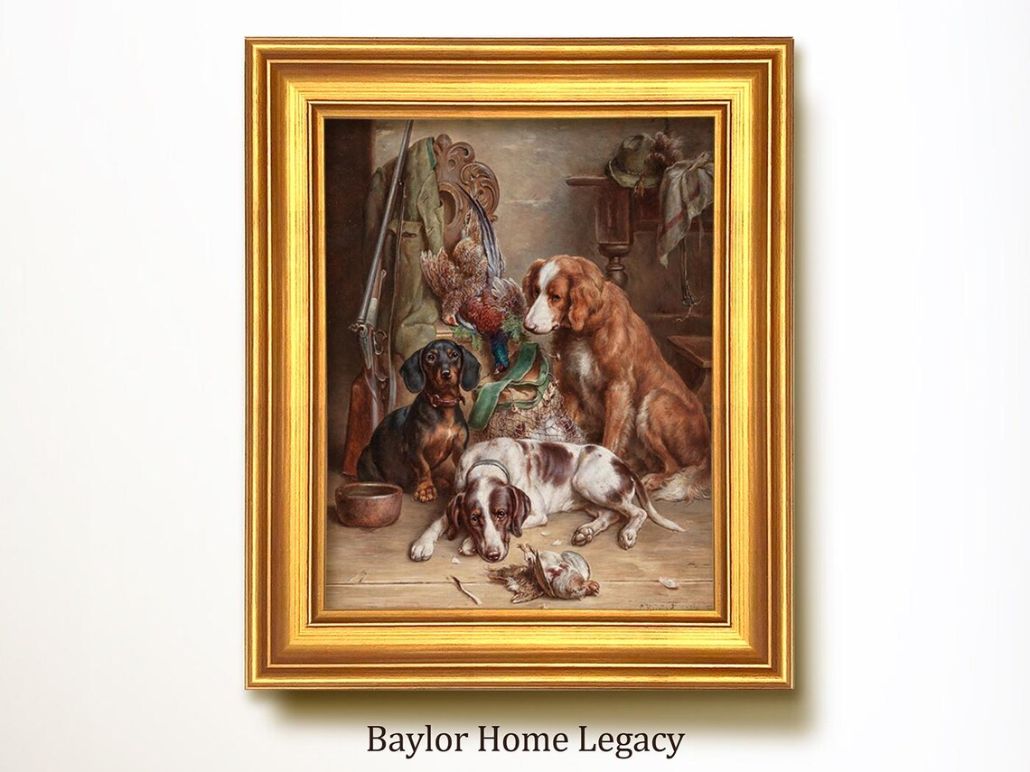 Vintage Hunting Dogs Oil Painting, Bird Dog Print