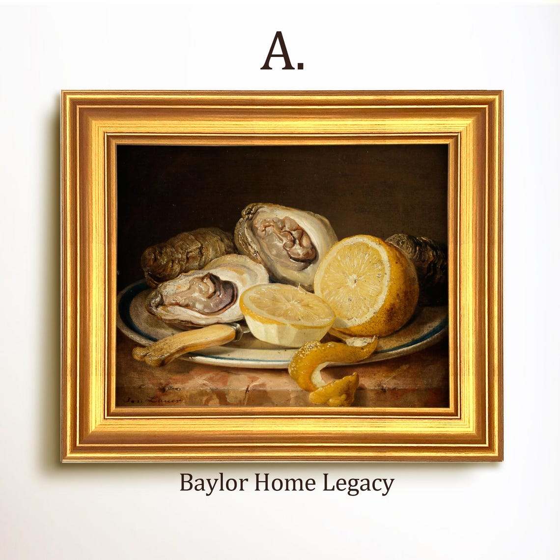Framed Still Life Of Oysters Oil Painting Print On Framed Vintage Oyster Art Print Of Antique Oil Painting Oyster Art - Image 5