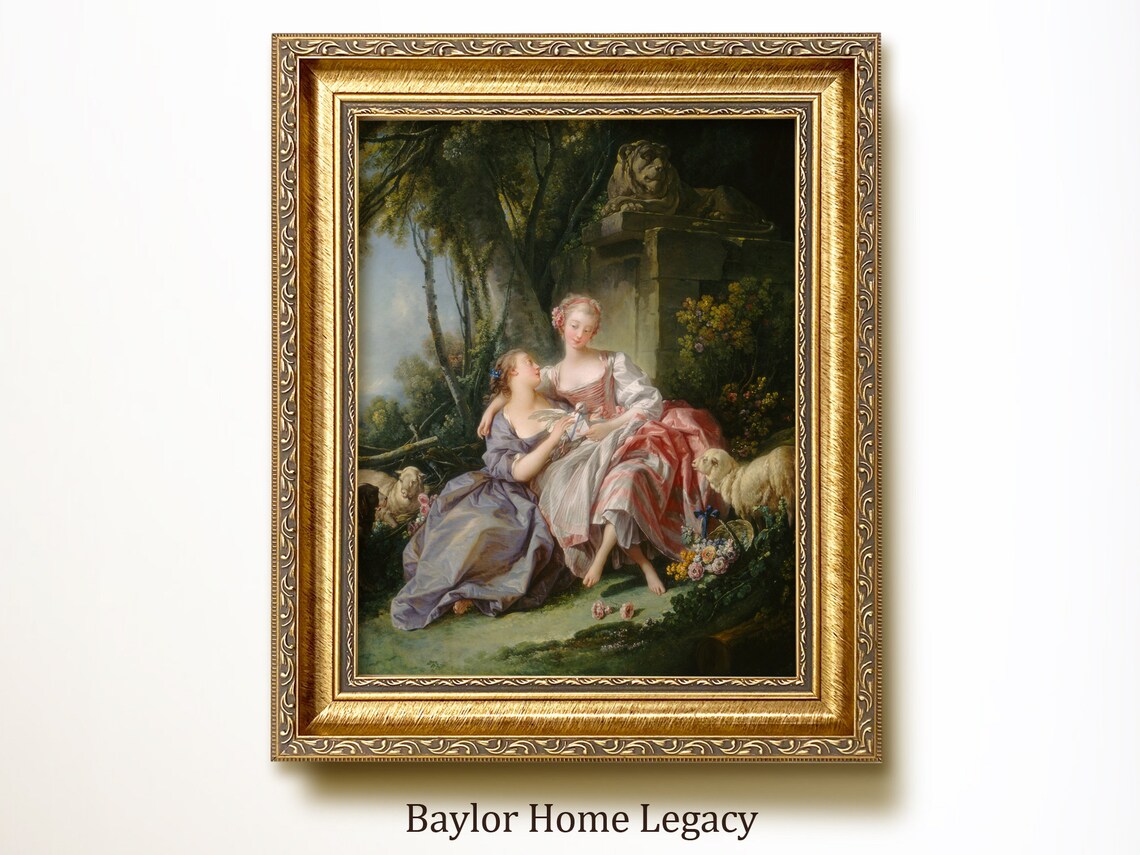 18th Century Portrait of Two Women, Oil Painting Print