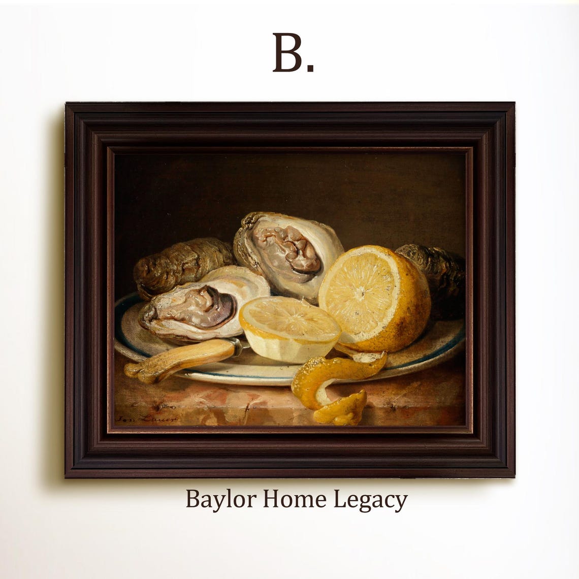 Framed Still Life Of Oysters Oil Painting Print On Framed Vintage Oyster Art Print Of Antique Oil Painting Oyster Art - Image 4