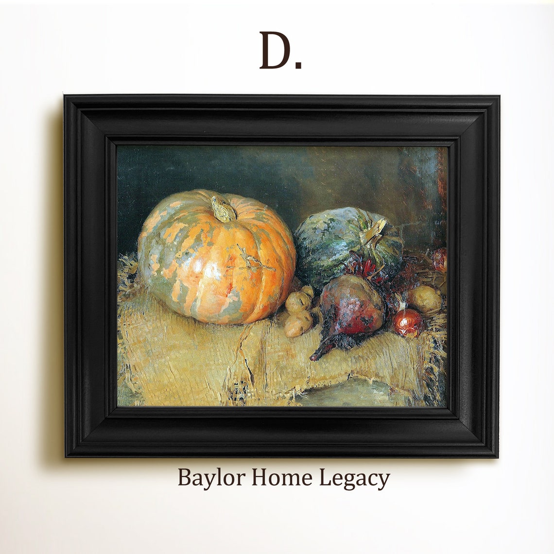 Vintage Still Life Pumpkins Beets Autumn Vegetables Oil Painting Print - Image 3