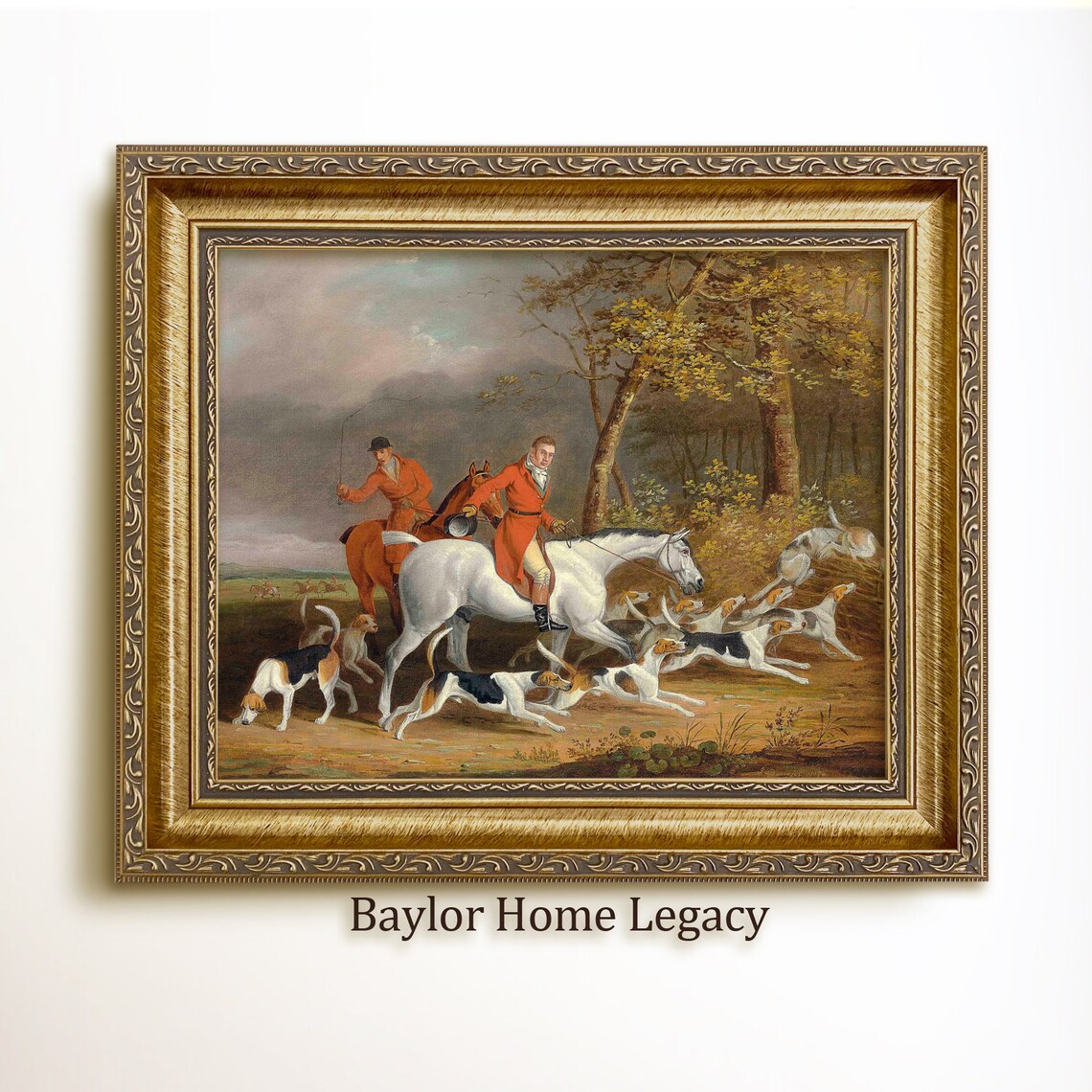 Fox Hunting Scene Oil Painting Print, Equestrian Decor