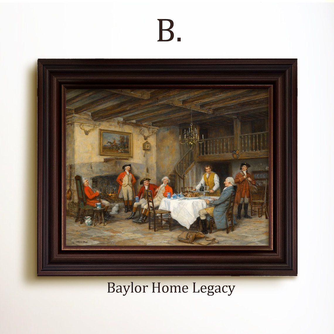 Hunters at Tavern, 19th Century Oil Painting Art Print - Image 4