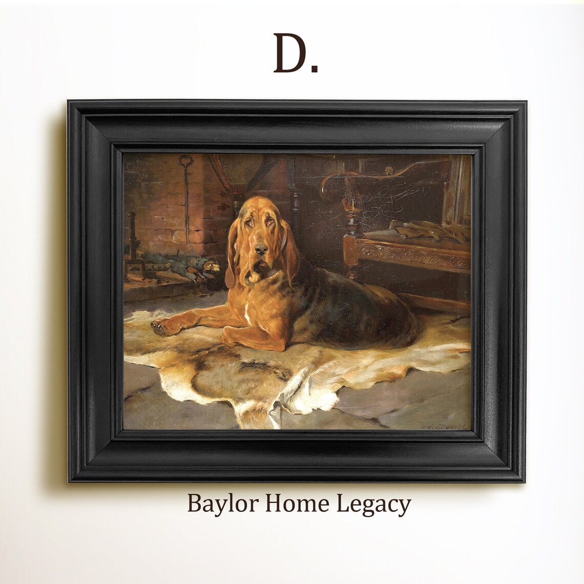 Bloodhound Laying on a Deerskin, Oil Painting Print - Image 3