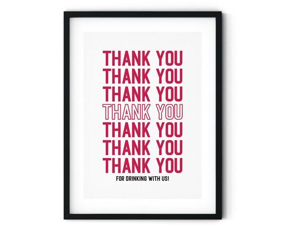Thank You For Drinking With Us Funny Red Bar Cart Typography Poster