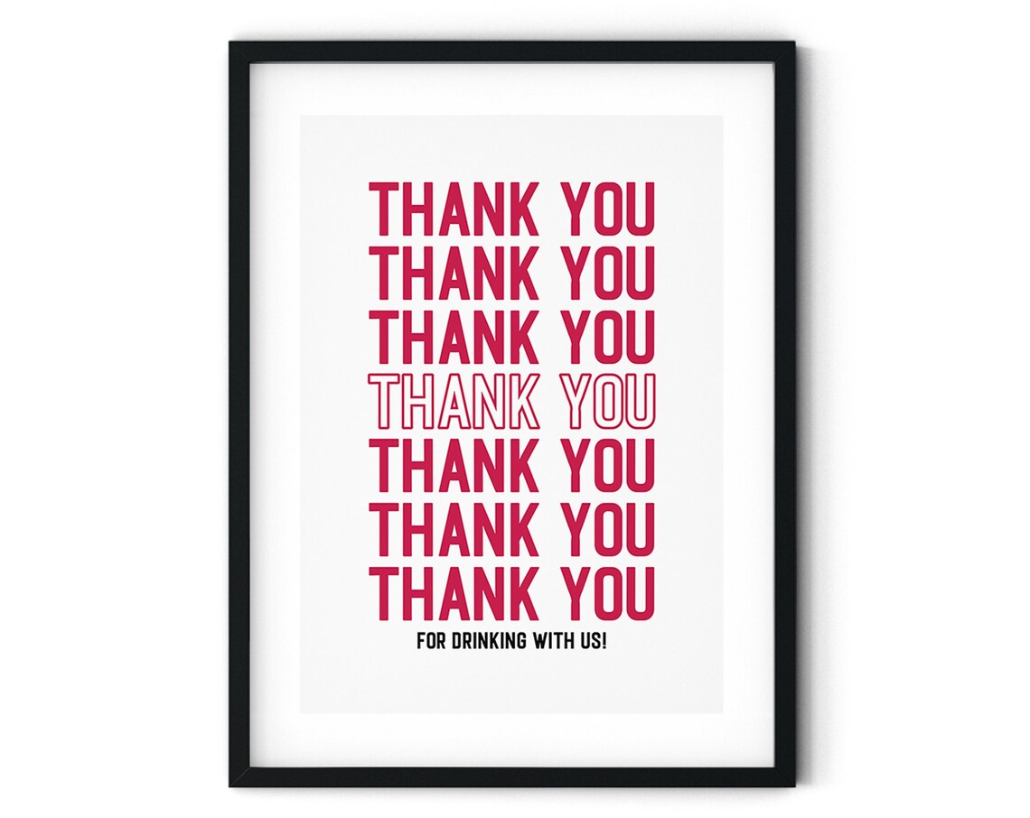Thank You For Drinking With Us Funny Red Bar Cart Typography Poster