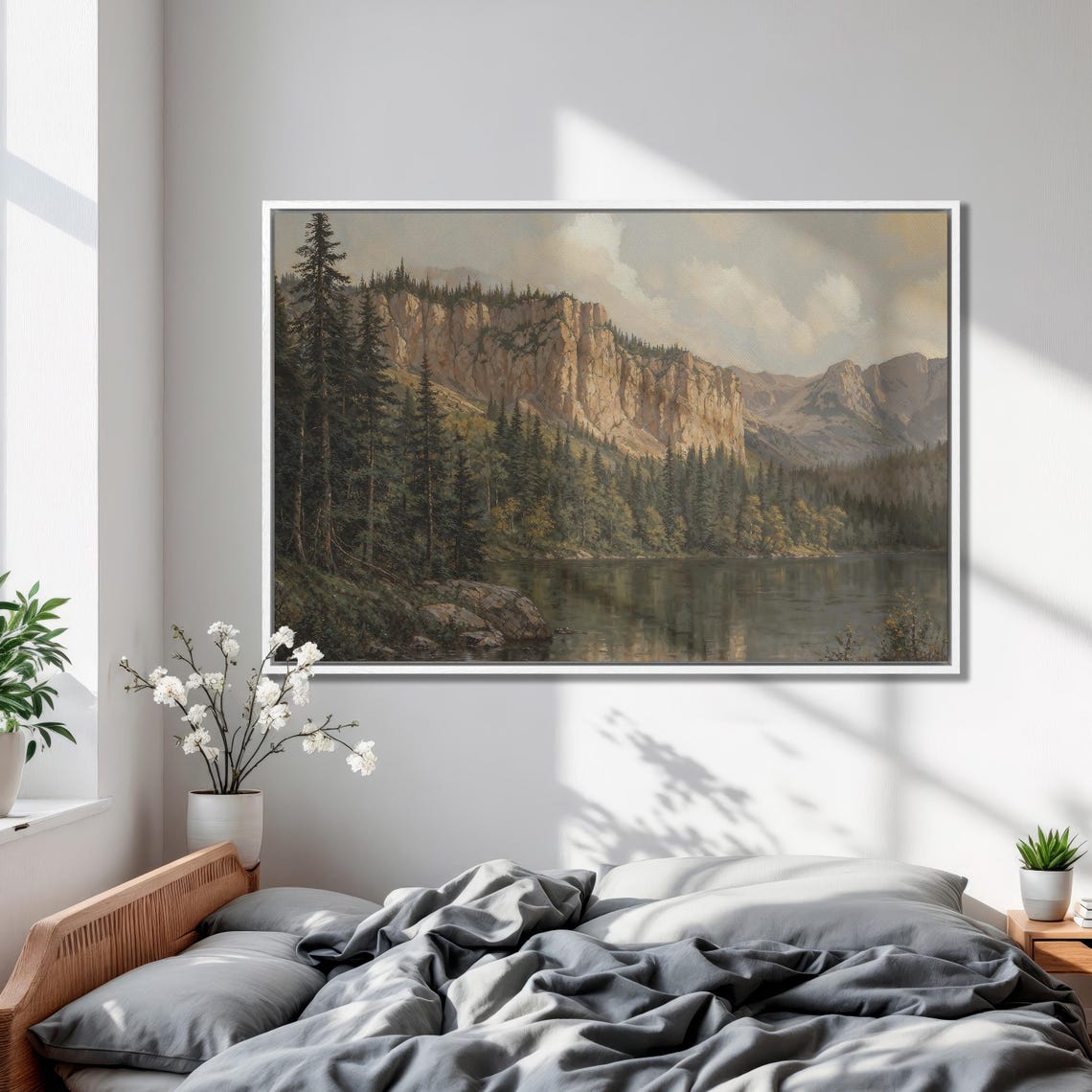 Mountain Lake Beneath Towering Cliffs And Pine Forest Landscape Poster - Image 2
