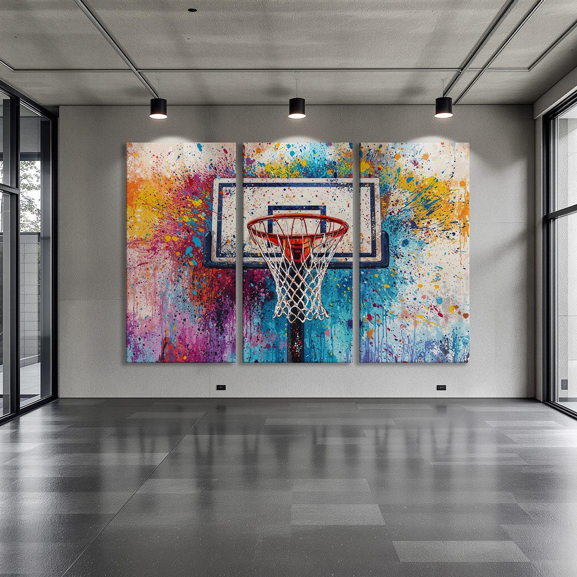 Basketball Hoop White Backboard Colorful Paint Splash Poster - Image 6
