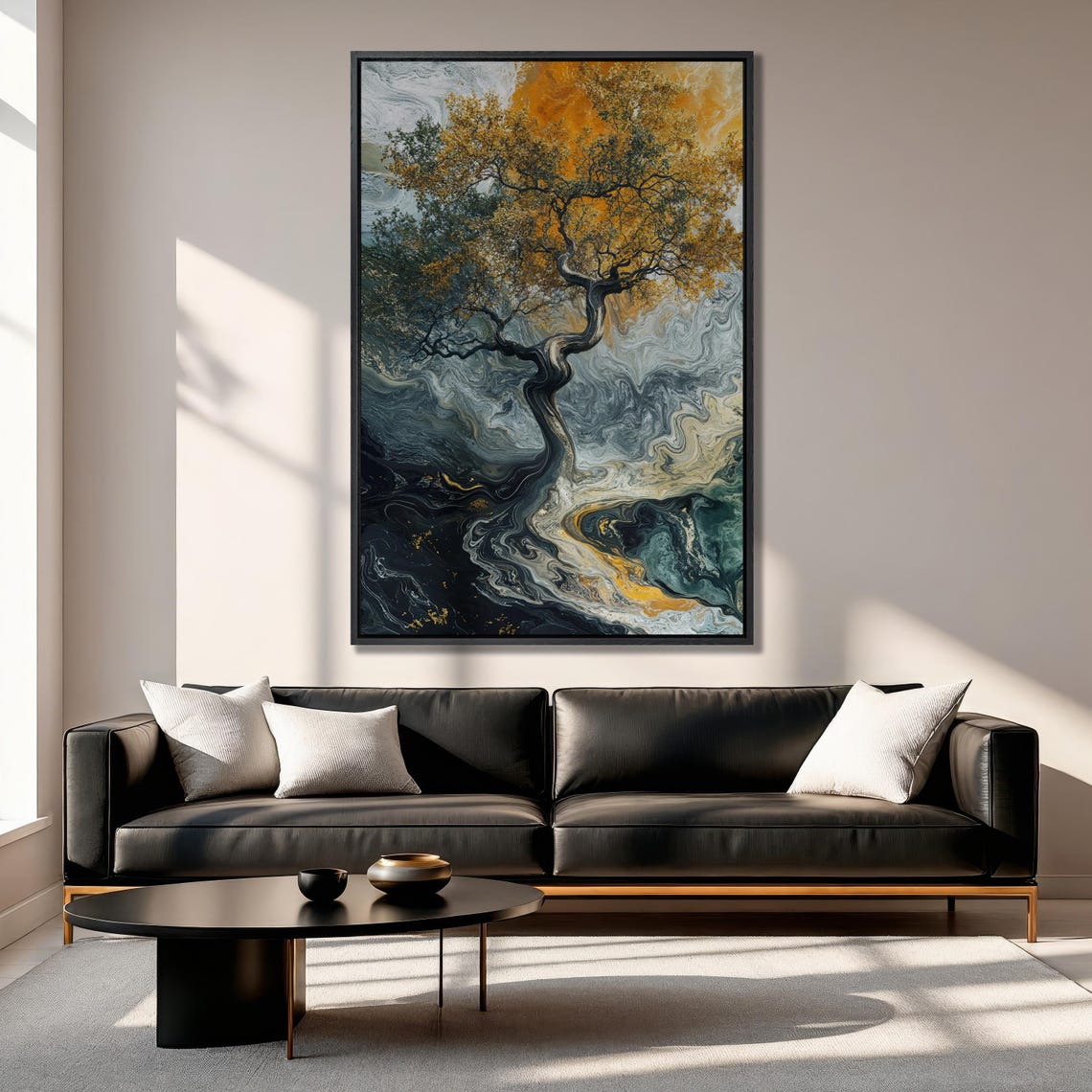 Twisted Tree Against A Swirling Marble Sky Abstract Art Poster - Image 4