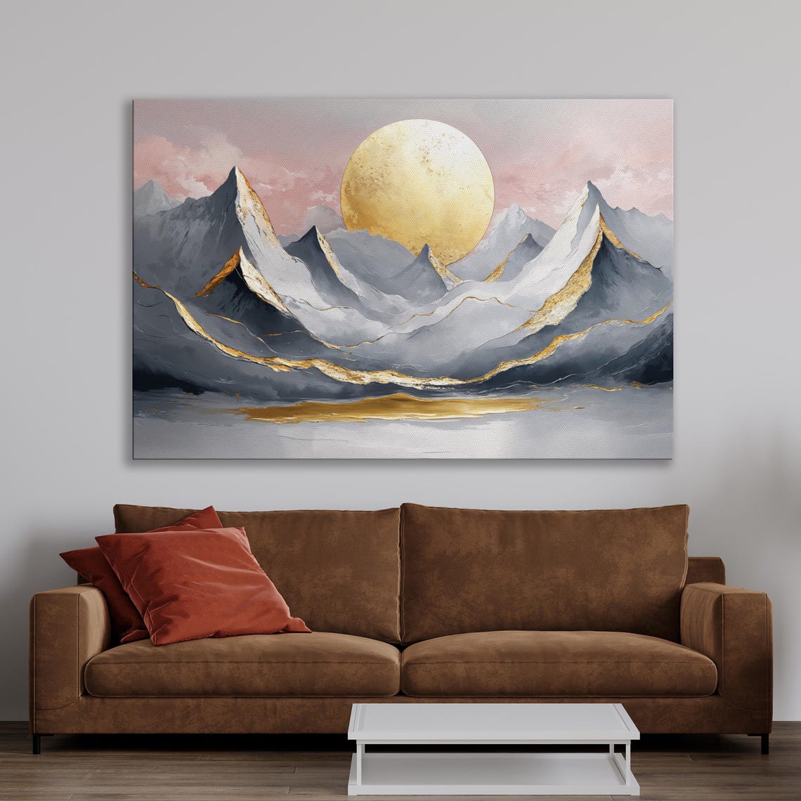 Golden Sun And Mountain Peaks Wall Art Abstract Landscape Painting Print Bedroom Wall Decor Nature Inspired Art Poster Ready To Hang - Image 3