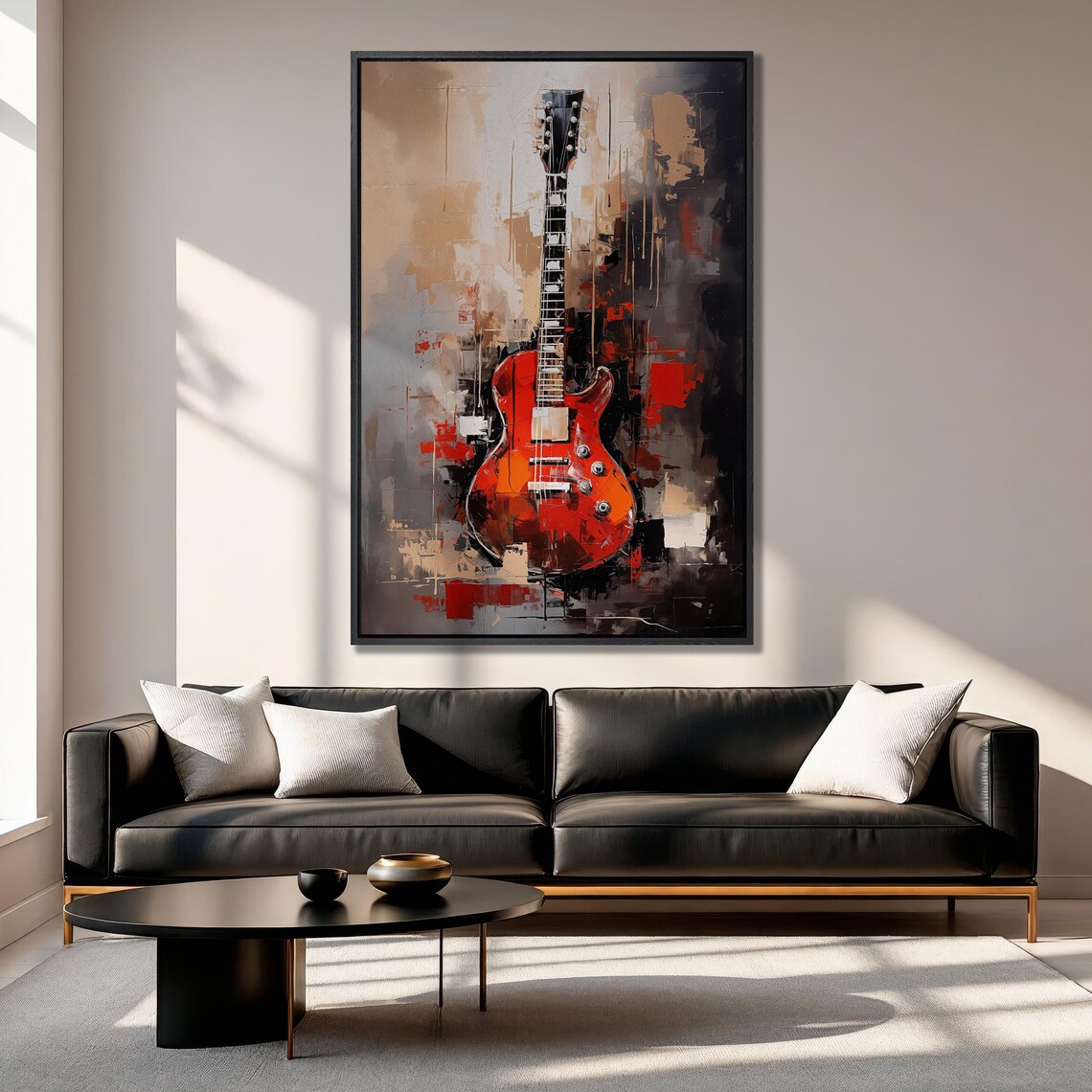Red Guitar Abstract Music Room Wall Art Print - Image 5