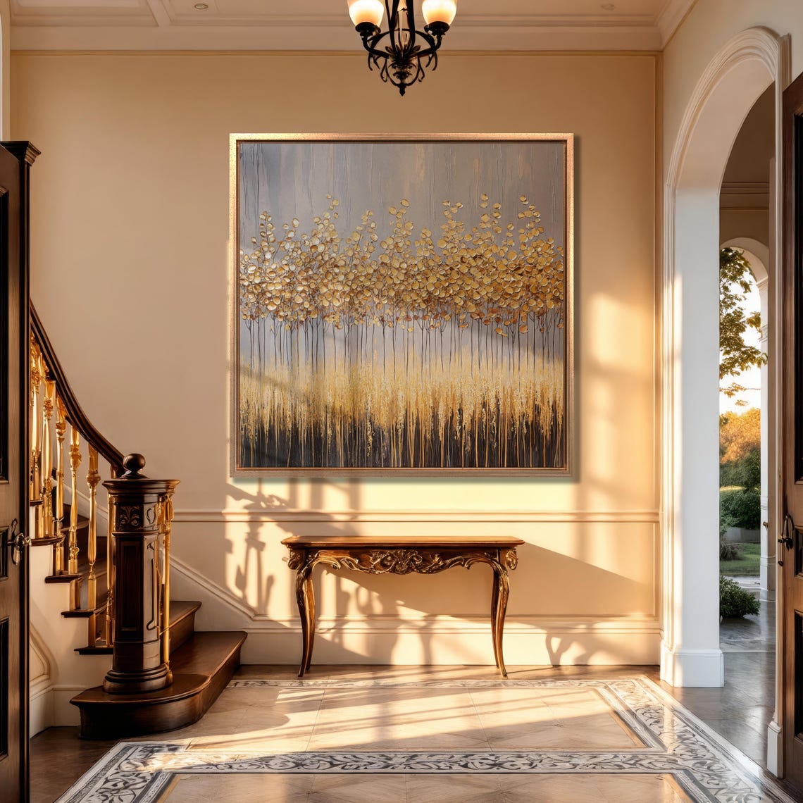 Abstract Golden Blossom Grove With Rich Textured Nature Wall Art - Image 5
