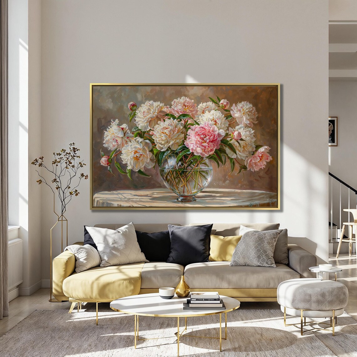 Peonies in Crystal Vase, Modern Floral Art Print - Image 4