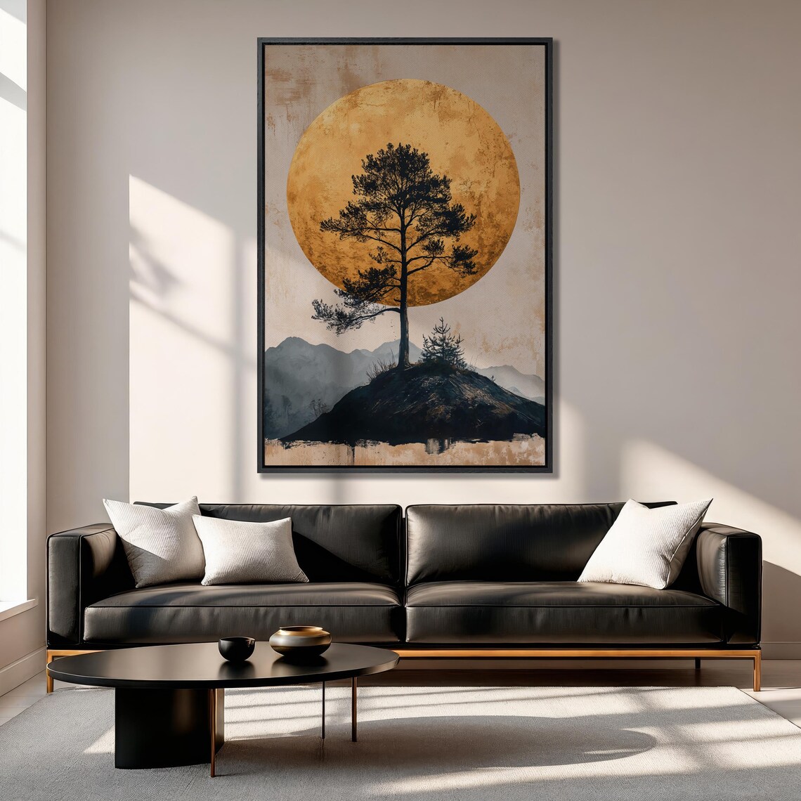 Lone Tree Against Golden Moon Wall Art Serene Landscape Painting Print Luxury Wall Decor Nature Large Poster Ready To Hang Gift Idea - Image 4