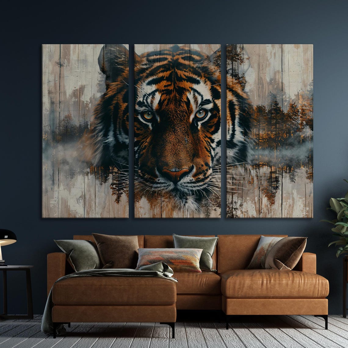 Majestic Tiger Face Double Exposure Watercolor Forest Painting Poster - Image 5