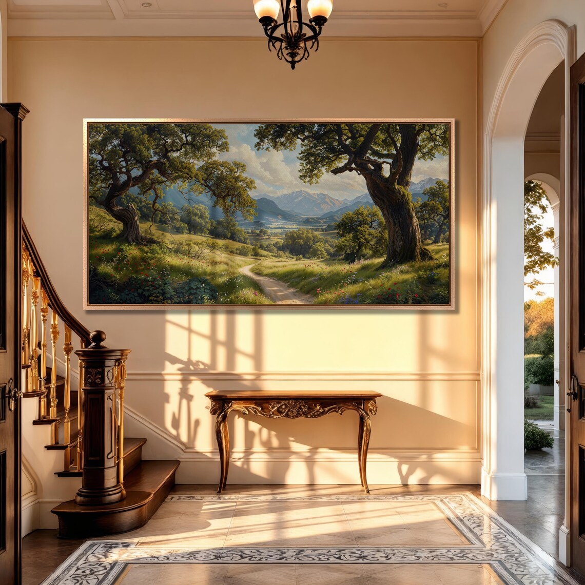 Pastoral Mountain Valley Landscape Art Print - Image 3