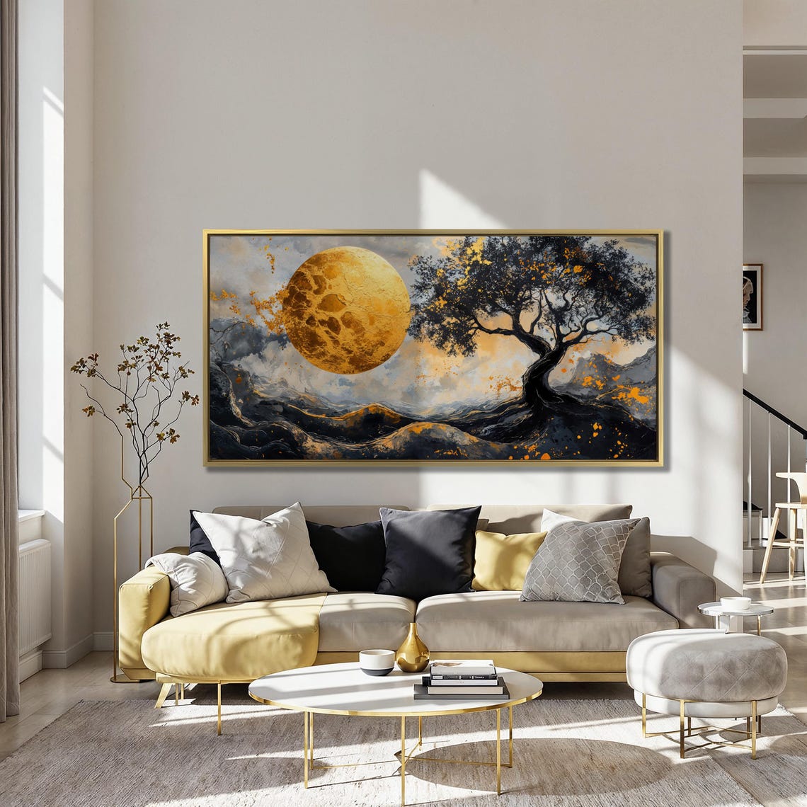 Golden Moon Rising Over A Dark Tree And Wild Waves Surreal Poster - Image 4