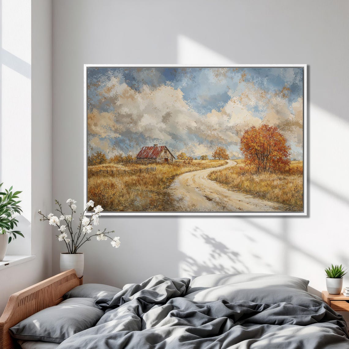 Rustic Autumn Barn Beside Winding Country Road Landscape Poster - Image 2