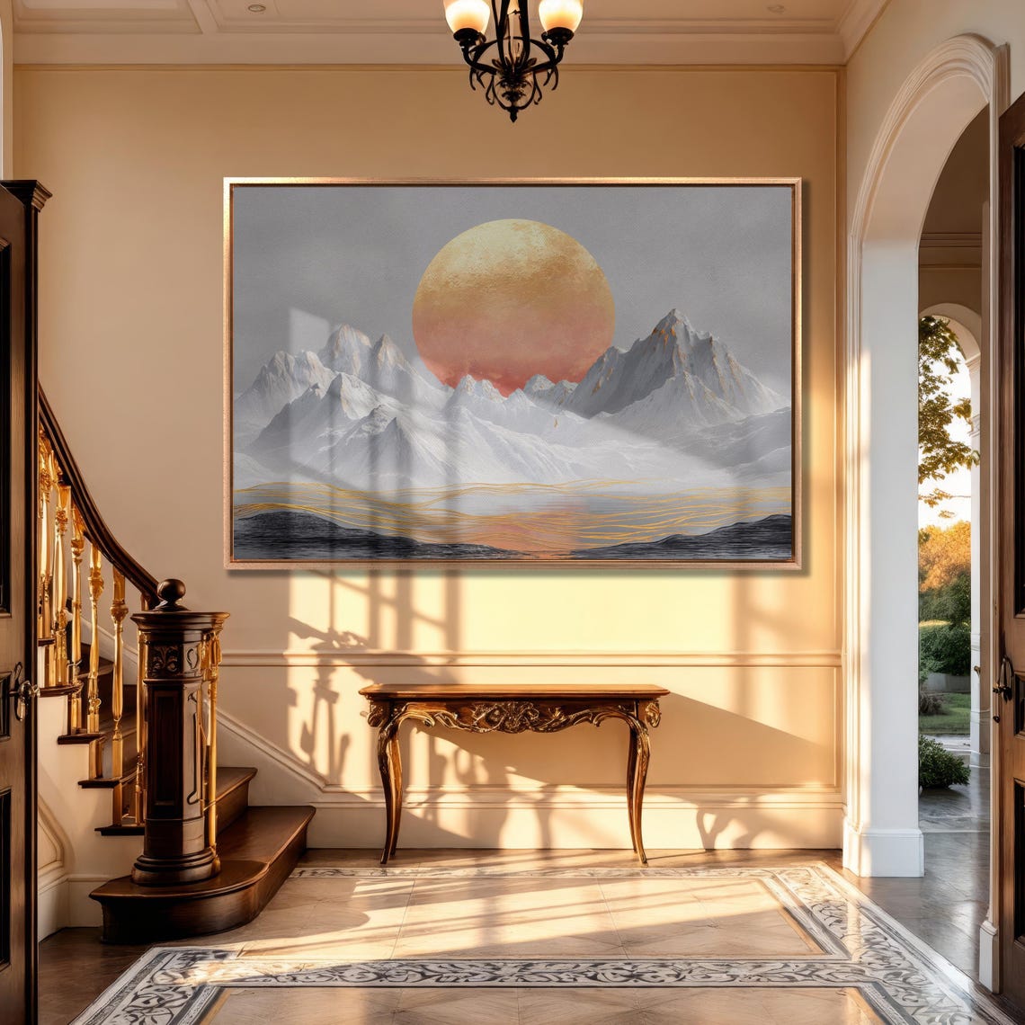 Sun And Snowy Mountains Wall Art Surreal Landscape Painting Print Mountain Wall Decor Large Abstract Scenery Poster Ready To Hang - Image 4
