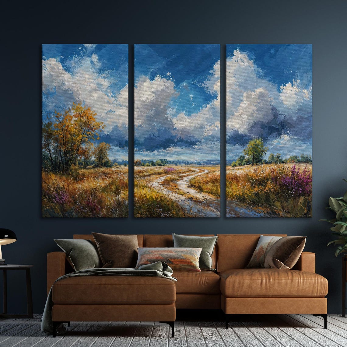 Extra Large Country Landscape Framed Print Cloudy Blue Sky Peaceful Wilderness Painting Wheat Field Art For Nature Lovers - Image 6