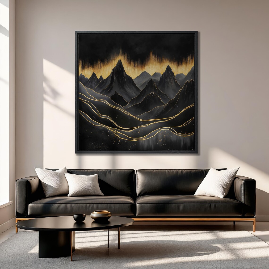 Abstract Mountain Landscape Wall Art Surreal Mountains Painting Print Luxury Wall Decor Black And Gold Scenery Poster Ready To Hang - Image 4