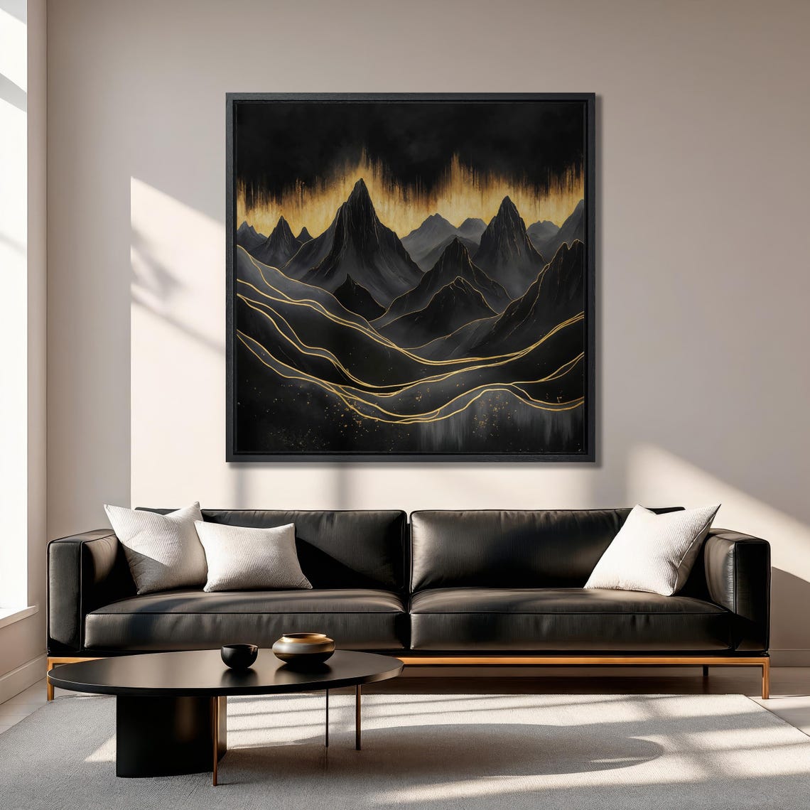 Black And Gold Mountain Peaks With Golden Lines Abstract Poster - Image 4