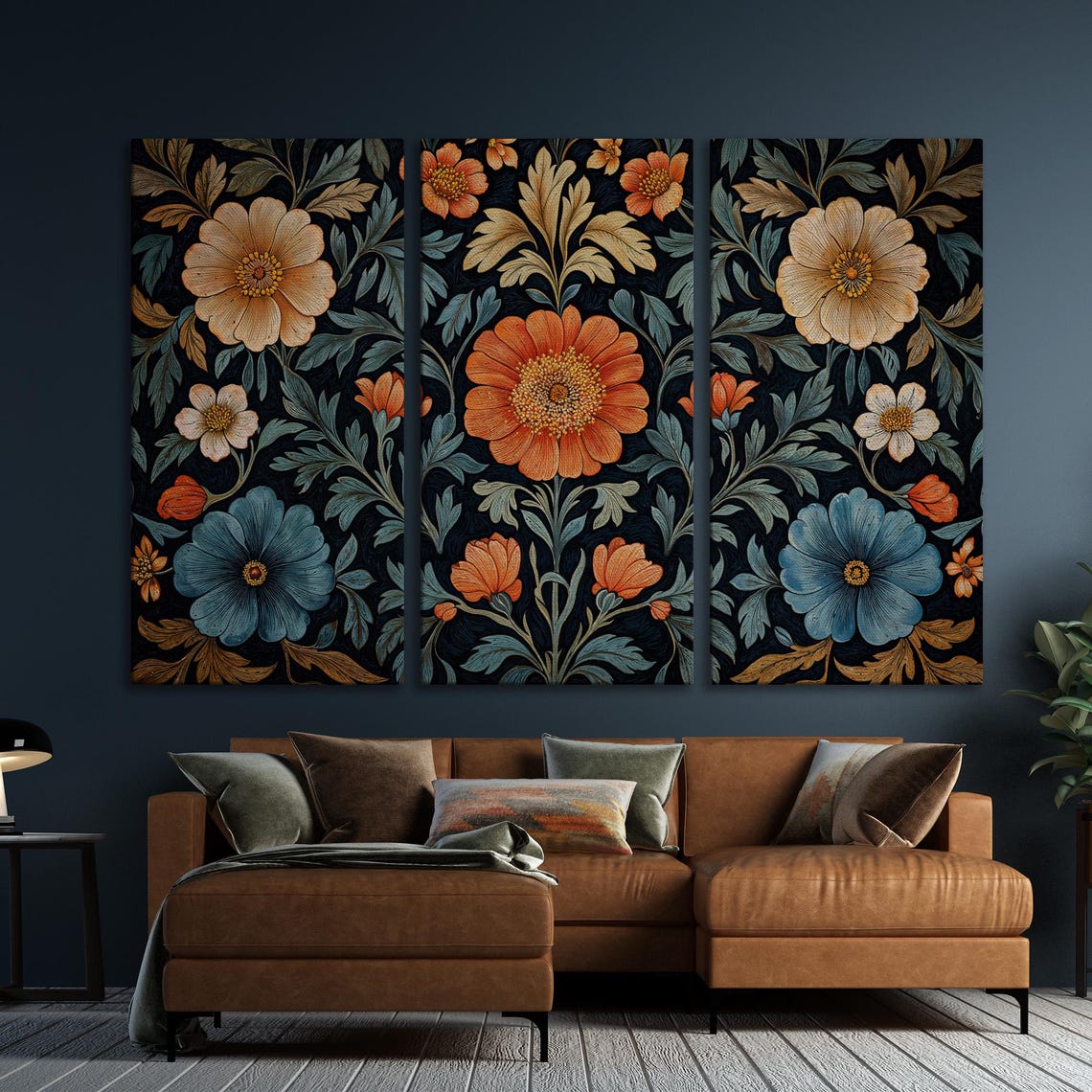 Symmetric William Morris Floral Pattern on Dark Ground Poster - Image 6