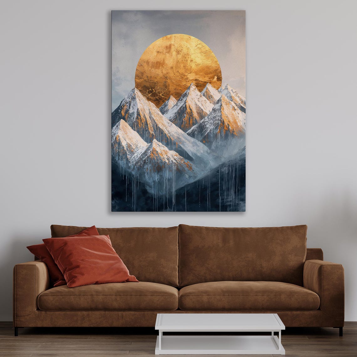 Snowy Mountains With Golden Sun Wall Art Abstract Nature Landscape Painting Print Modern Decor Mountain Scenery Poster Ready To Hang - Image 4