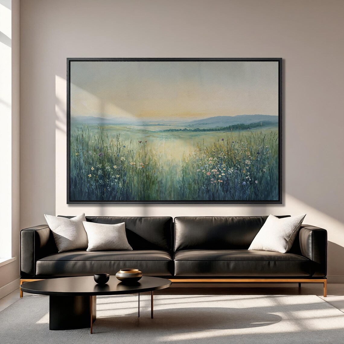 Misty Wildflower Meadow at Dawn Minimalist Painting Art Poster - Image 3