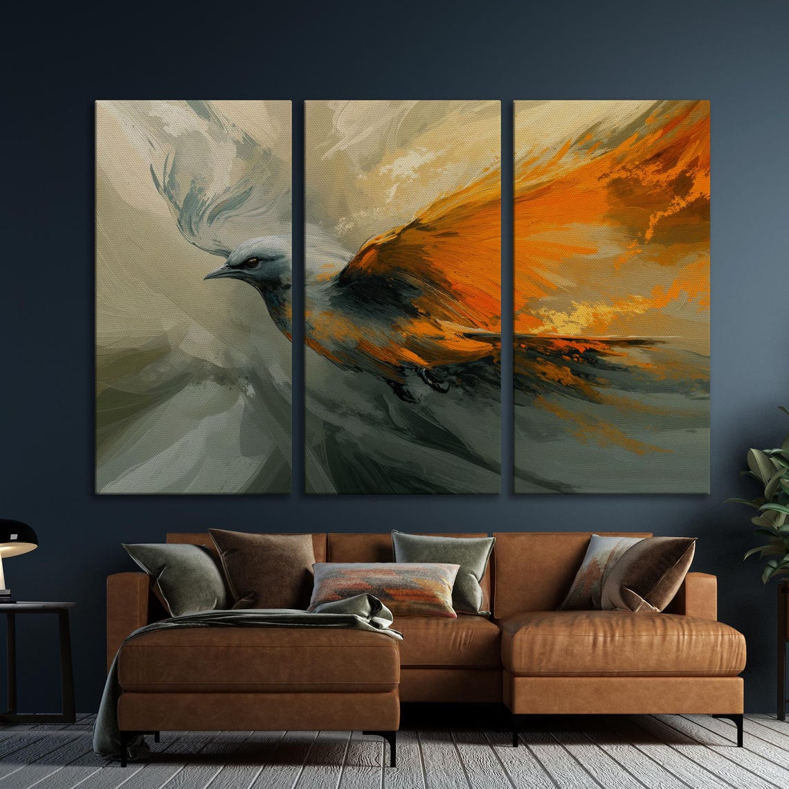 Bird In Flight With Orange And Gray Feathers Abstract Painting Poster - Image 5