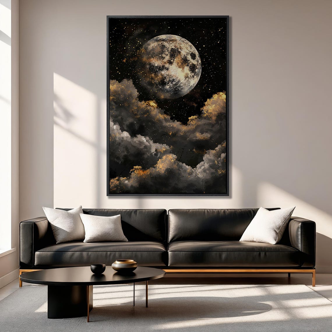 Full Moon Rising Over Golden Clouds Starry Night Sky Artwork Poster - Image 3