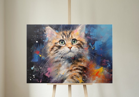 Cute Tabby Cat Colorful Abstract Portrait Painting Vivid Art Poster