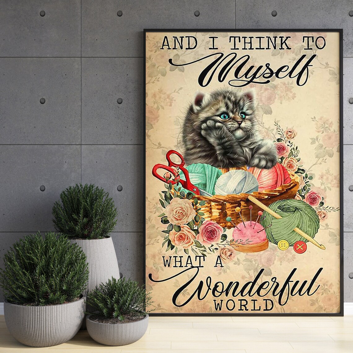 Cat Knitting, What a Wonderful World Poster Print - Image 3