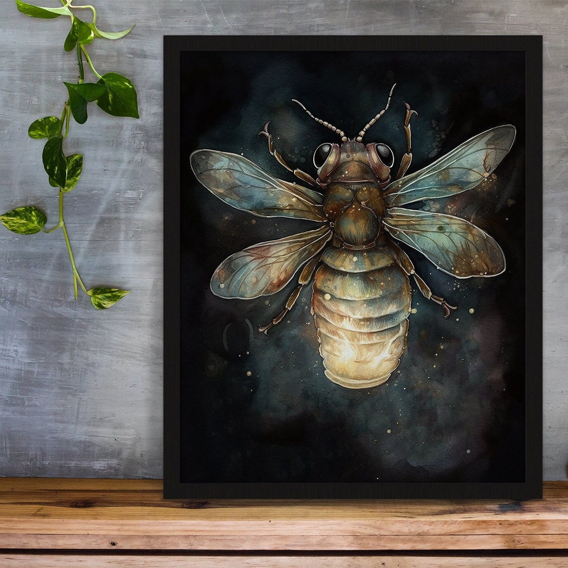 Honeybee Close-Up on Dark Background with Glowing Bee Art Poster