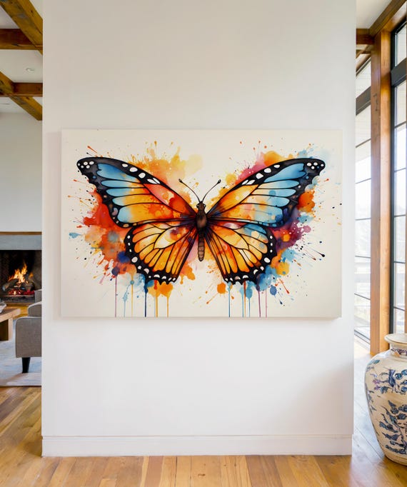 Watercolor Butterfly Art Print Colorful Monarch Butterfly Wall Art Nature Inspired Decor Abstract Butterfly Painting Splash Art