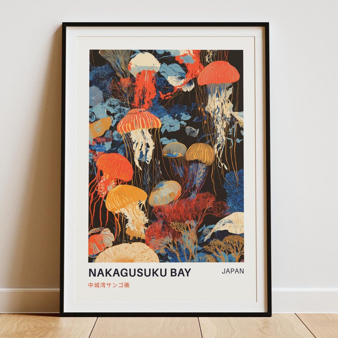 Nakagusuku Bay Japan Jellyfish Coral Reef Underwater Art Poster