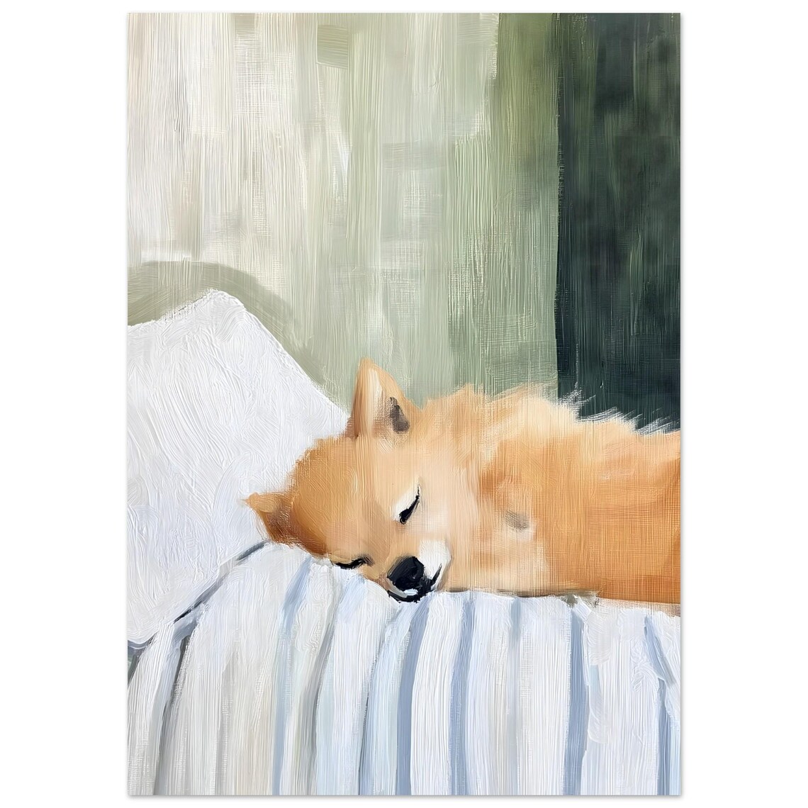 Pomeranian Cute Dog Wall Art Poster, Sage Green
