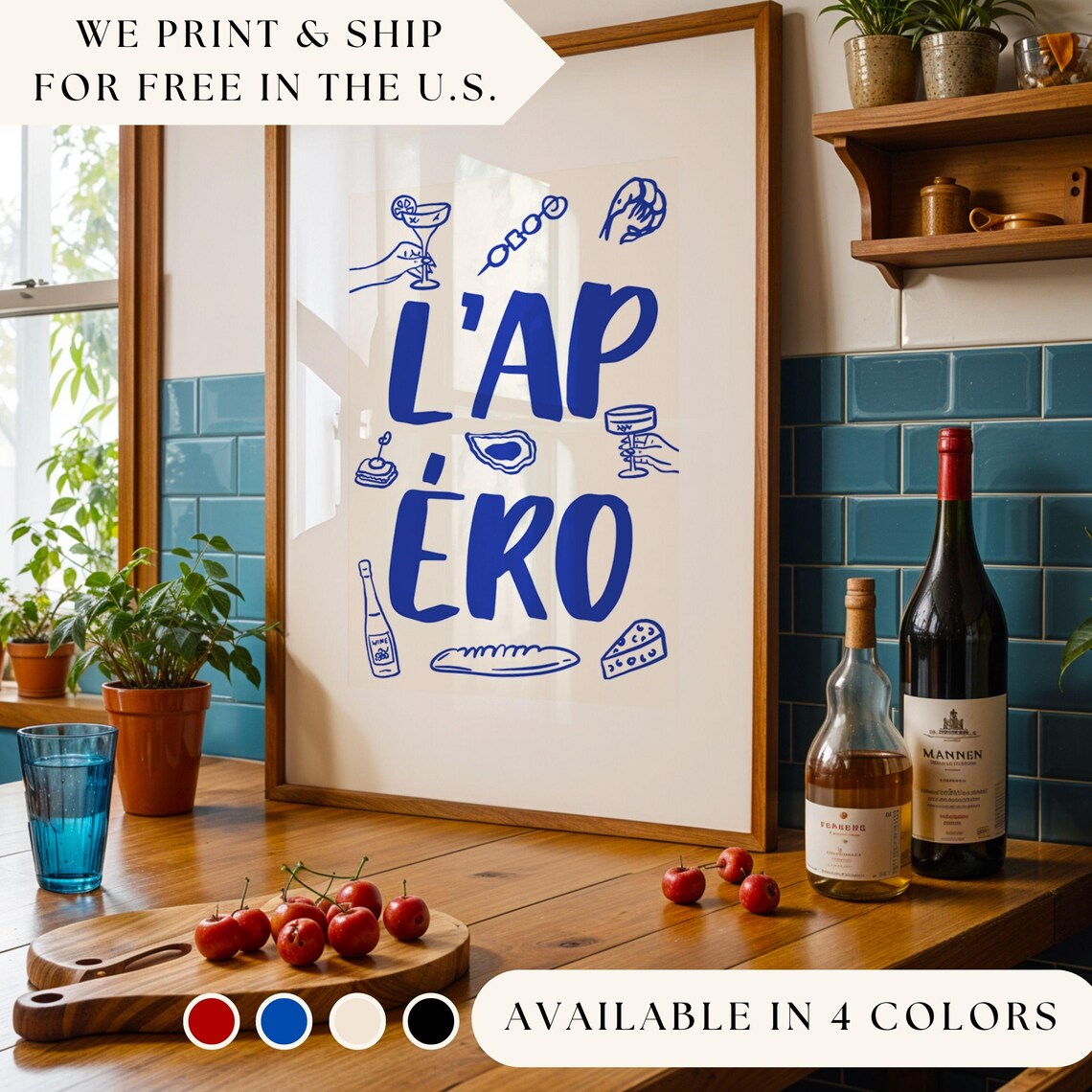 French Kitchen Print, Bistro Wine Bar Decor