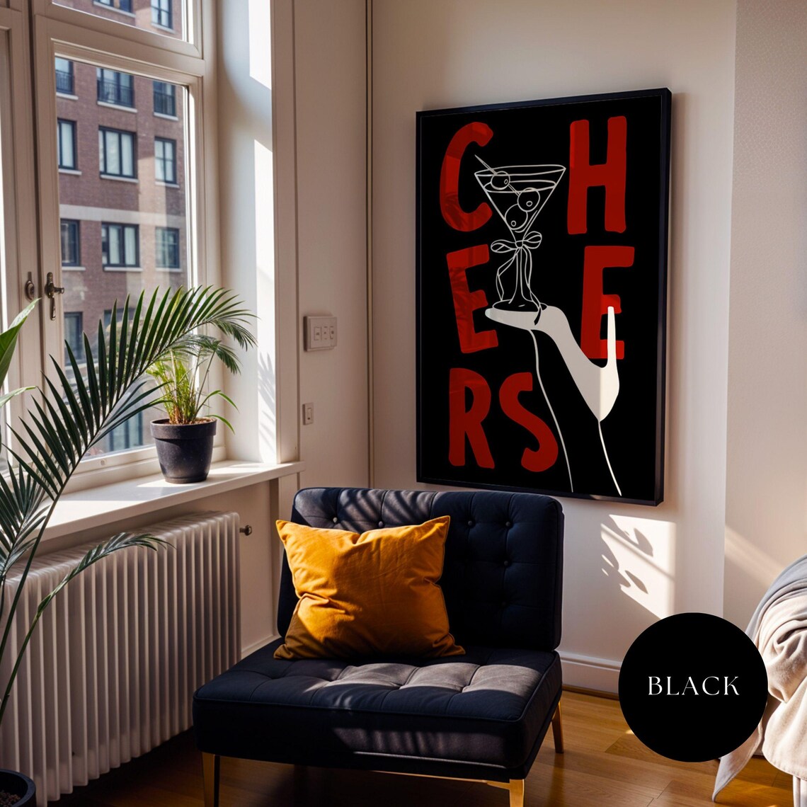 Cheers Retro Cocktail Poster, Bar Cart Kitchen Decor - Image 3