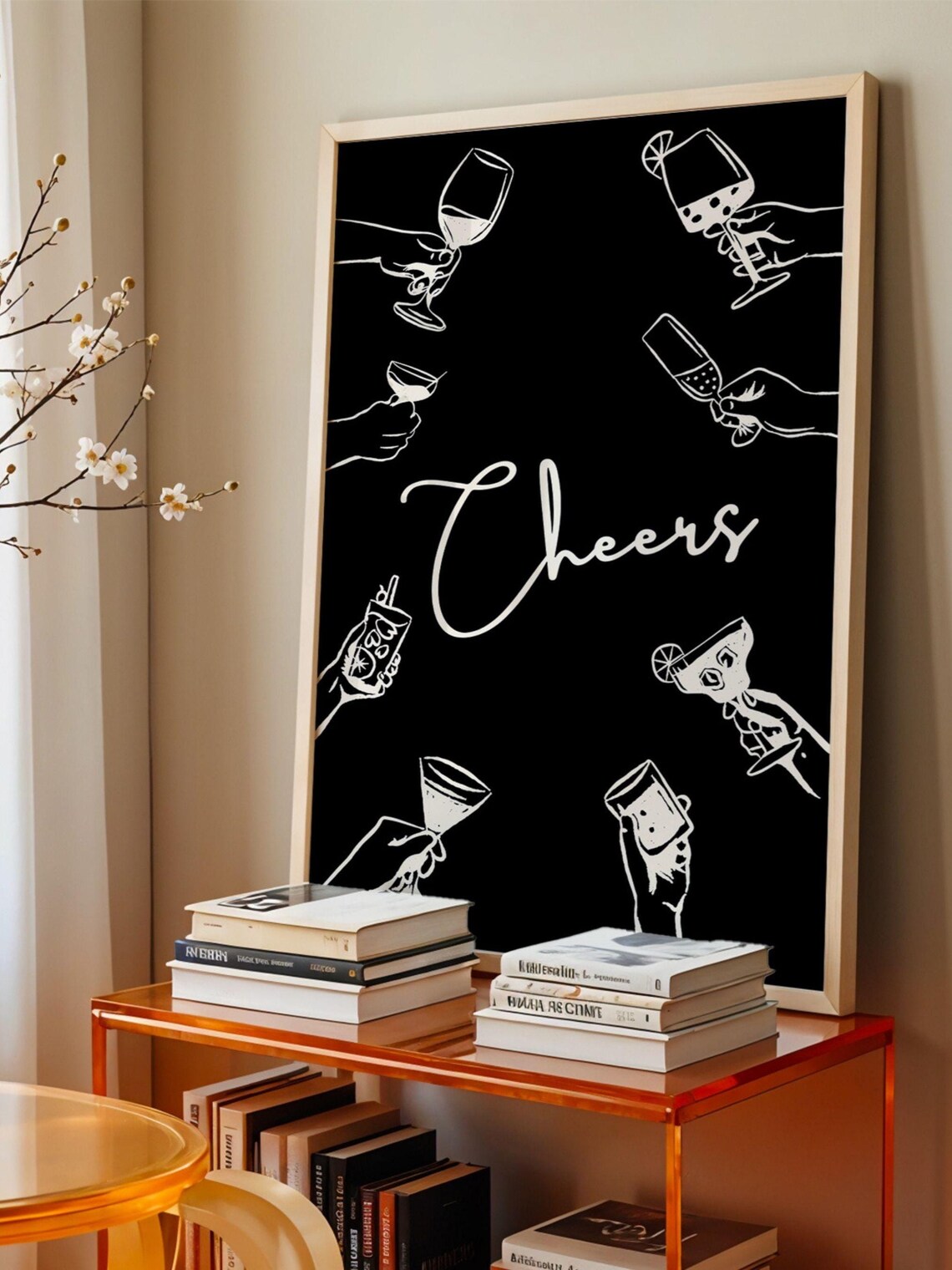 Cheers Retro Bar Cart Cocktail Poster, Preppy Decor - Image 2