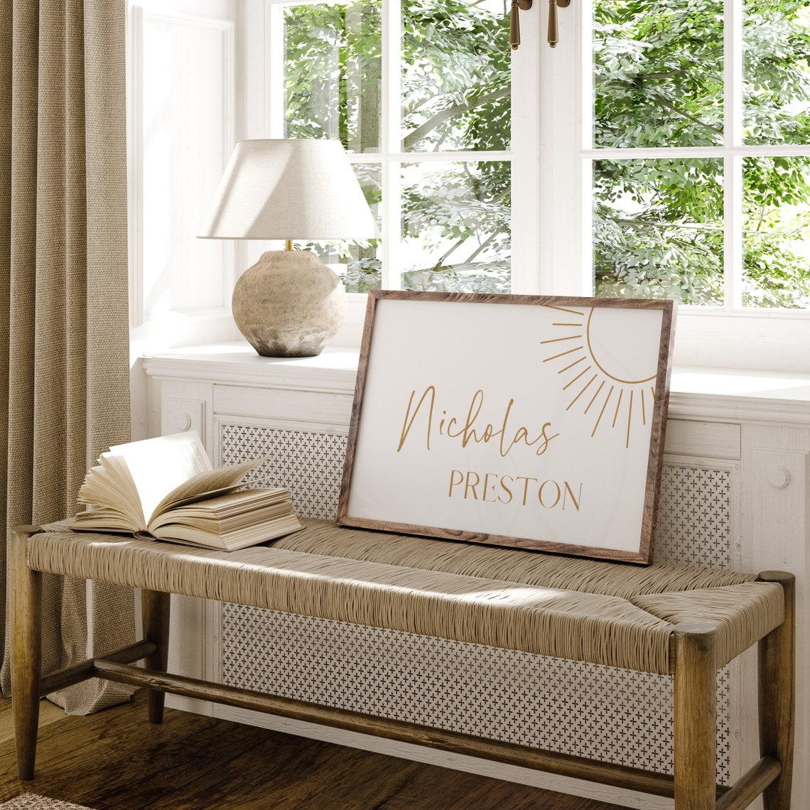 Nicholas Preston Watercolor Sun Personalized Boy Name Nursery Poster